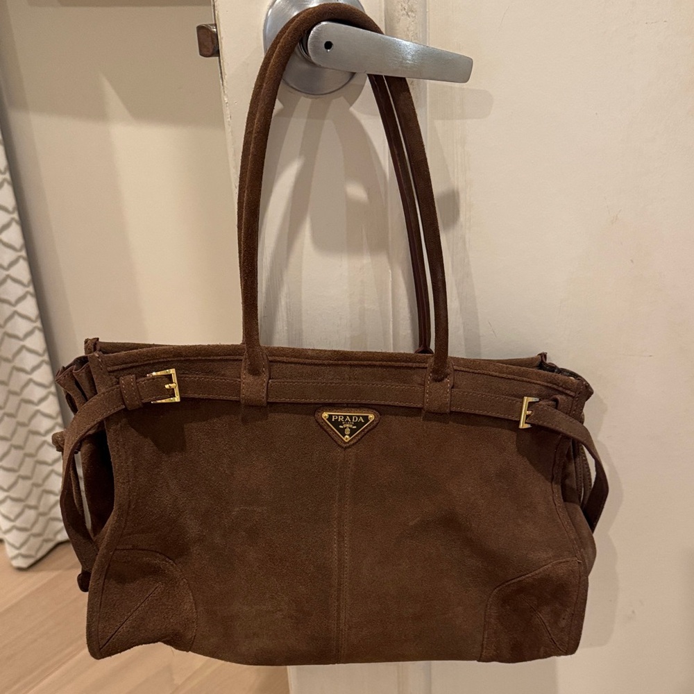 Prada Bonnie Large Brown Suede Shoulder Bag